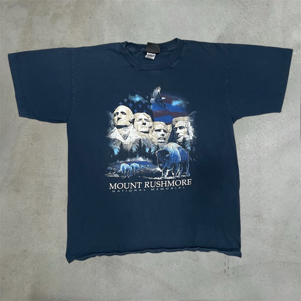 Vintage Prairie Mountain Mount Rushmore National Memorial T-Shirt Navy M USA